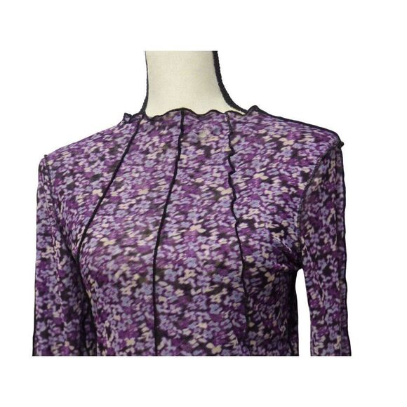 Noisy May Carrie Mock Neck Mesh Top In Amaranth Purple/ Virtual Flower, M - Picture 4 of 12